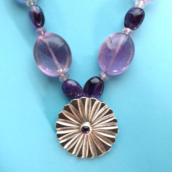 Stunning Vintage Natural Amethyst & Sterling Silver Art Deco Statement Necklace - Picture 1 of 12